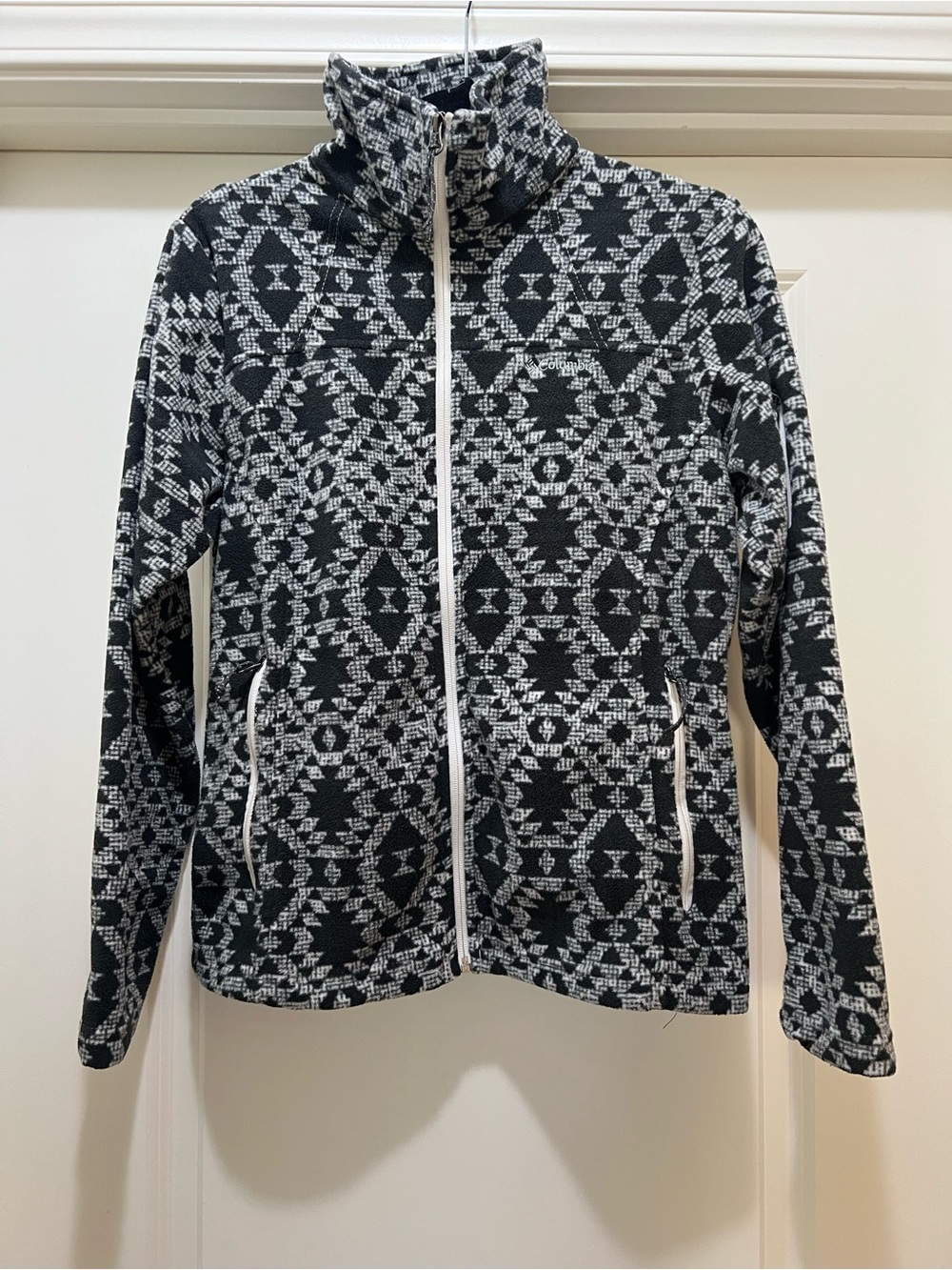 Geo-Pattern Black & White Zip Front Bomber Jacket
